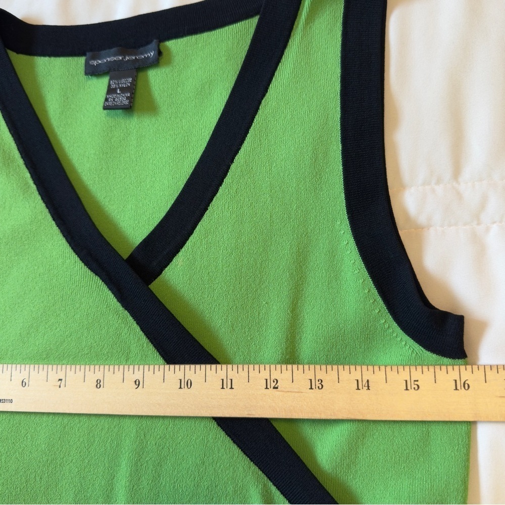 Spenser Jeremy Green Cap Sleeve Tank Blouse With Black Trim and Tie Sz L - Picture 13 of 16